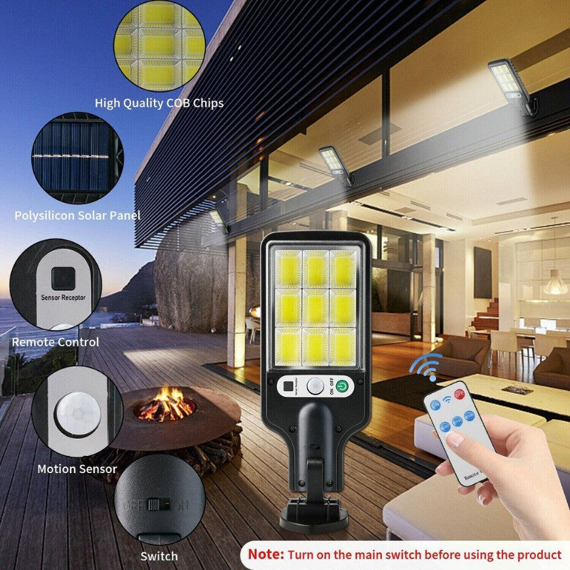 4PCS 6000W LED Solar PIR Motion Sensor Wall Light Security Garden Lamp W/Remote