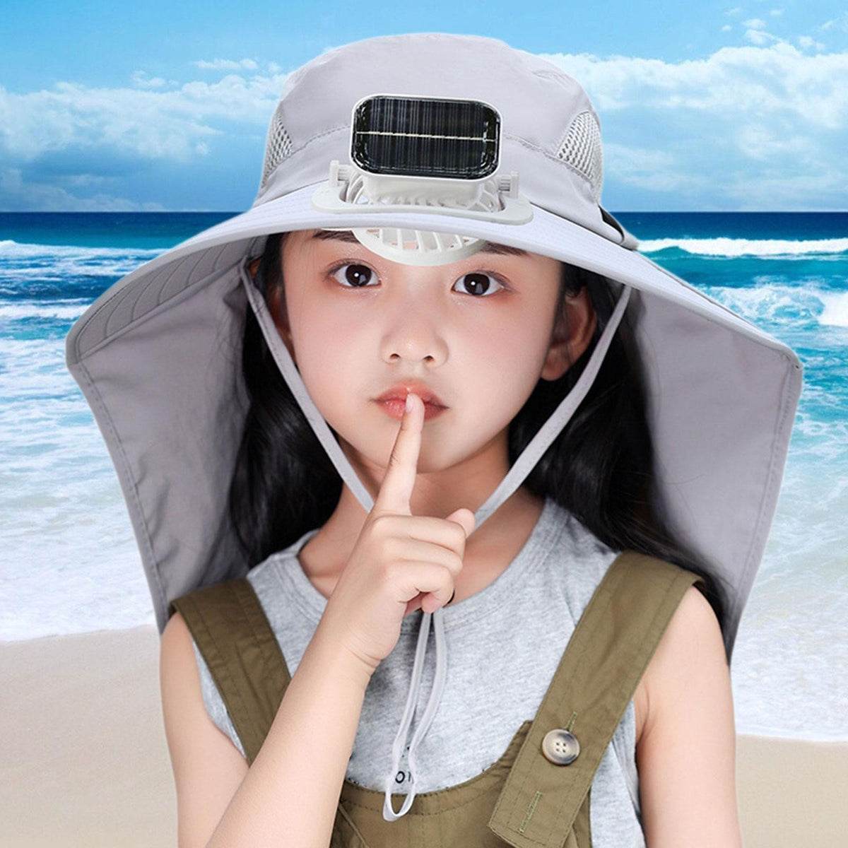 Kids Wide Brim Hat with Solar Fan Sunscreen Cooling Hat for Boys Girls