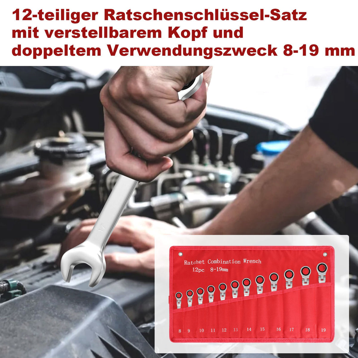 12pcs Metric Ratchet Flexible Spanner Set 8-19mm Combination Wrench Spanners