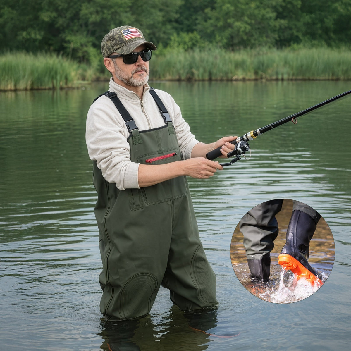 Chest Waders with Boots Waterproof PVC Fishing Waders with Adjustable Suspenders