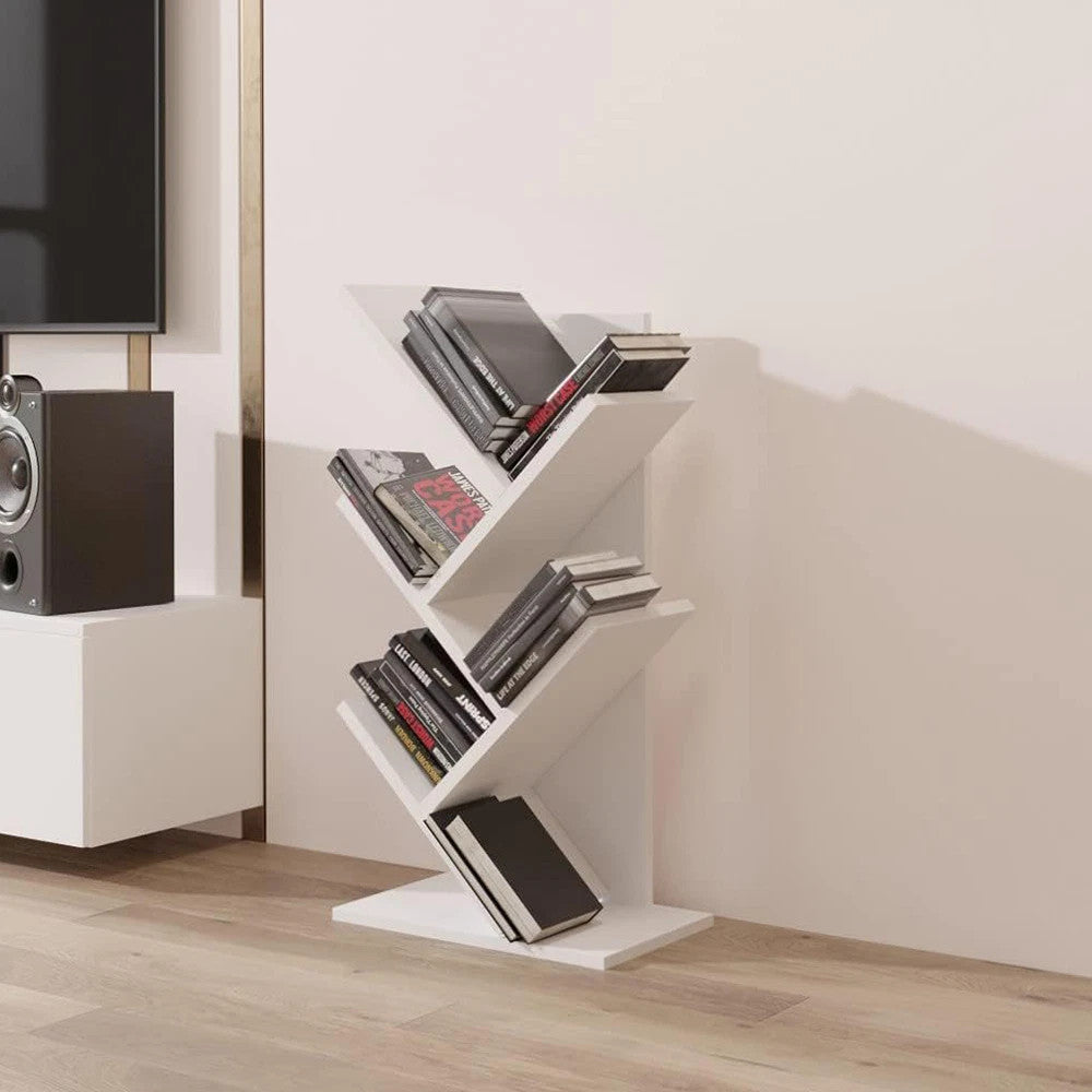 5-Tier Tree Bookshelf Bookcase Desk Book Rack Shelf Display Free Standing Wooden