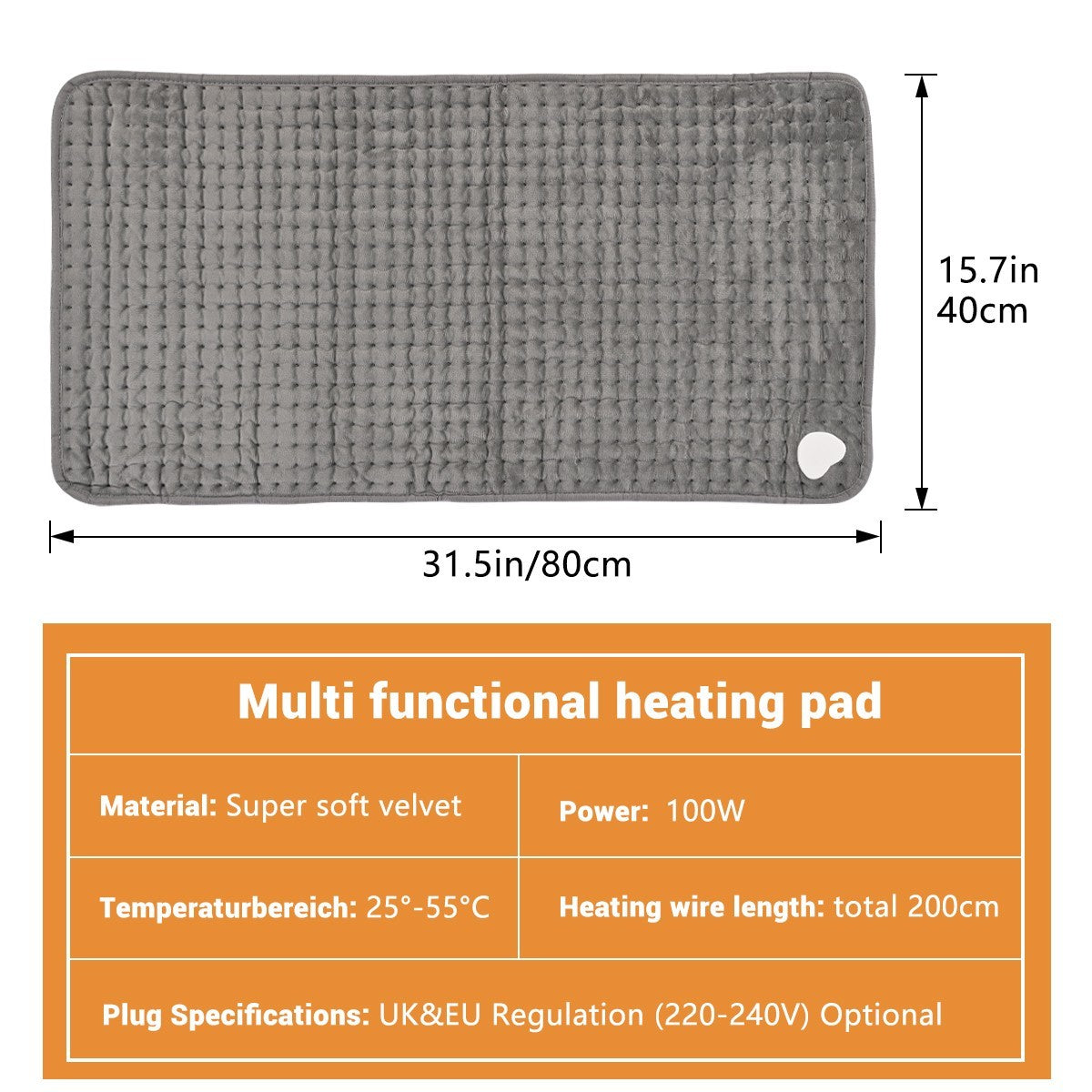 Heating pad Electric Heat Pad for Back Neck Shoulder Belly Pain Relief 40x80cm ~