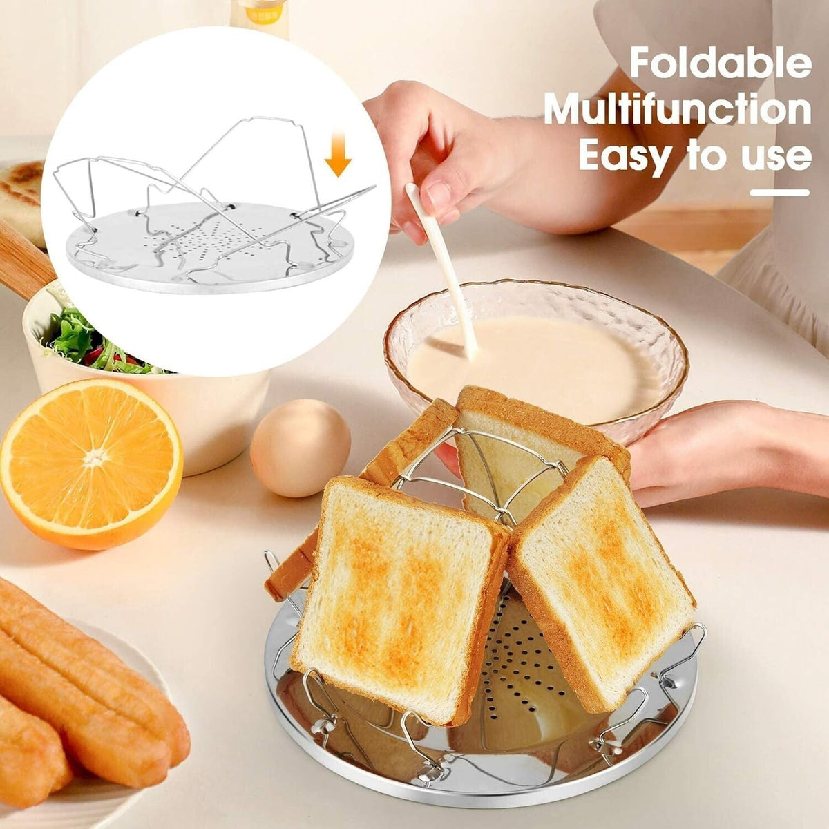 Camping Toaster 4 Slice Folding Gas Toaster, Camping Mini Toaster for Gas Stoves