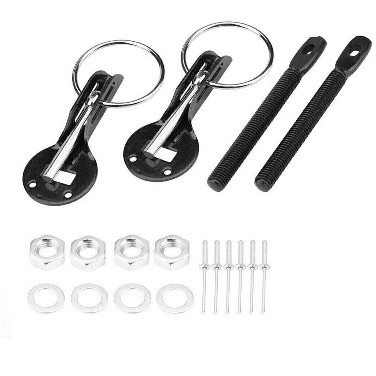 Pair Bonnet Pin Kit Competition Alloy, Brisca, Race, Rally BLACK