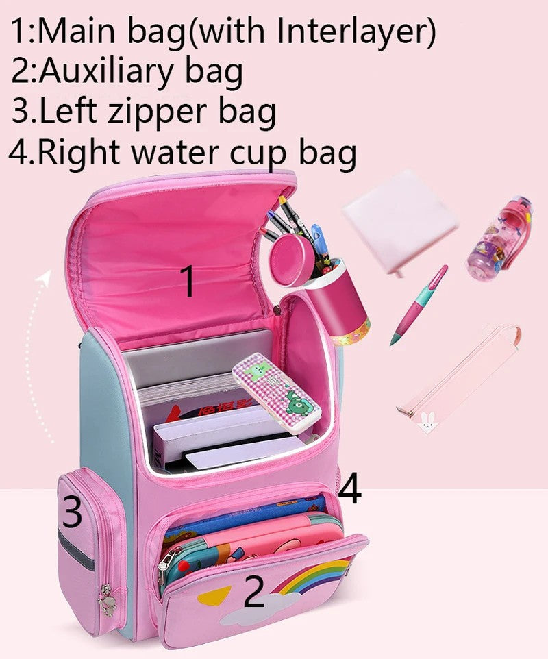 Girls Backpack Unicorn Pink Purple School Bag Large Capacity School Waterproof