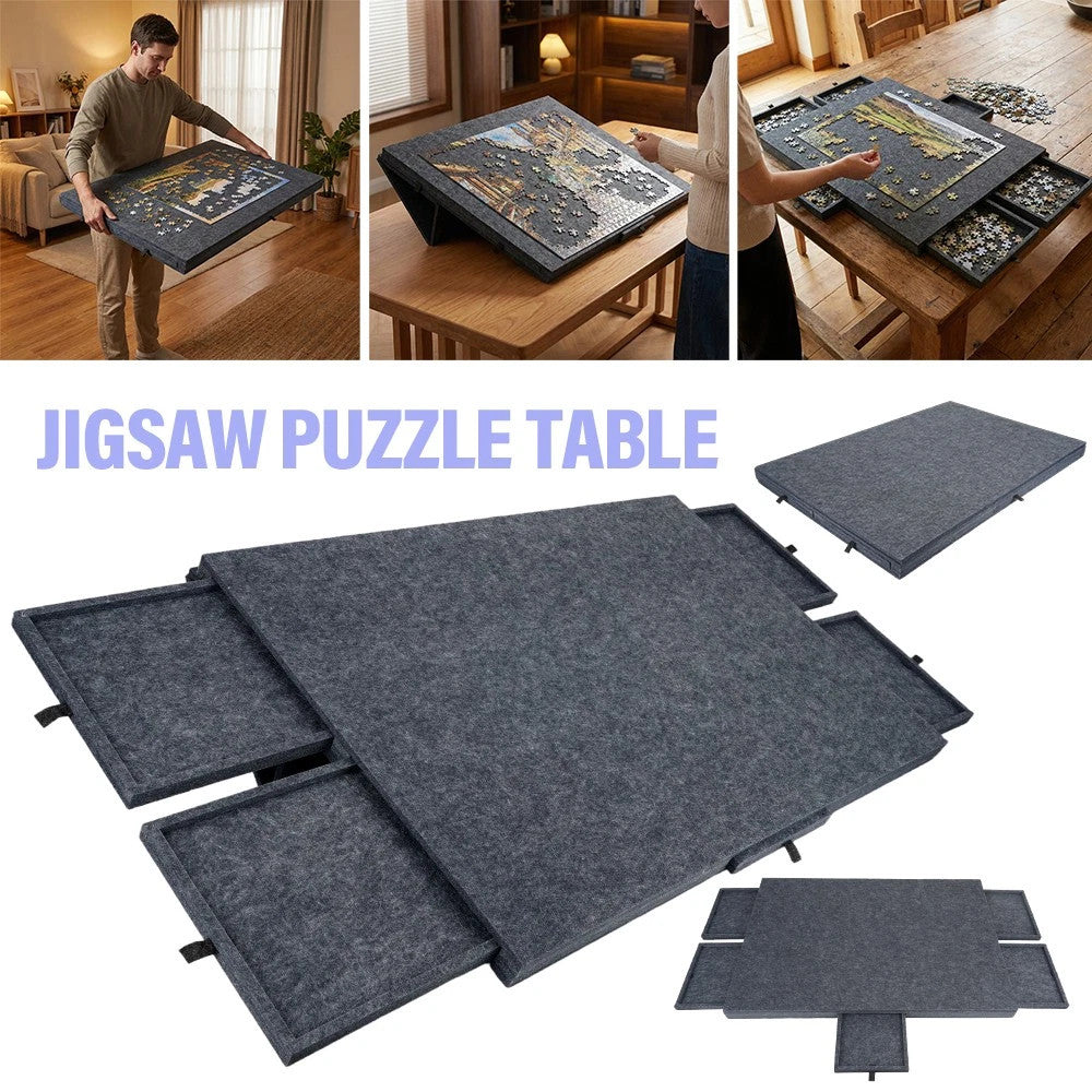 Puzzle Board for 1000Pcs Jigsaw Portable Folding Felt Storage Case with 6 Drawer
