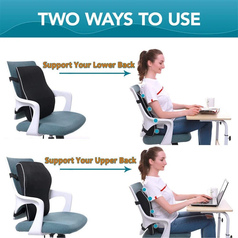 Lumbar Back Support Cushion Wheelchair Office Chair Pillow Memory Foam Car Seat.
