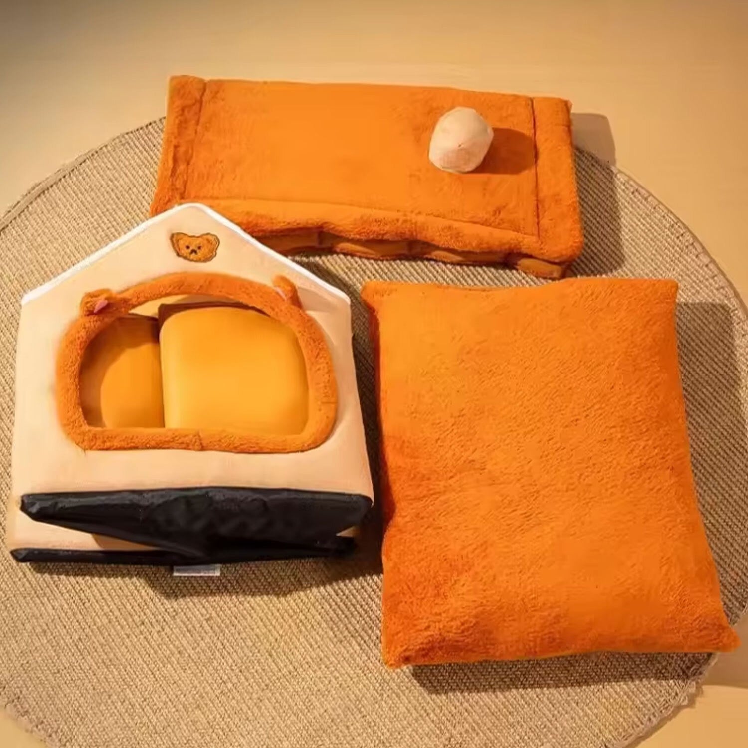 Pet Cat Kitten Dog Beds Igloo Fleece Bed Pyramid Cozy Washable Warm House Cave