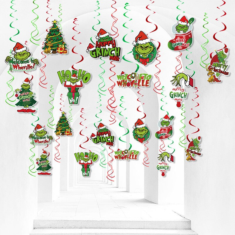 50X Christmas Grinch Hanging Swirl Decor Party Home Decor Christmas Hanging