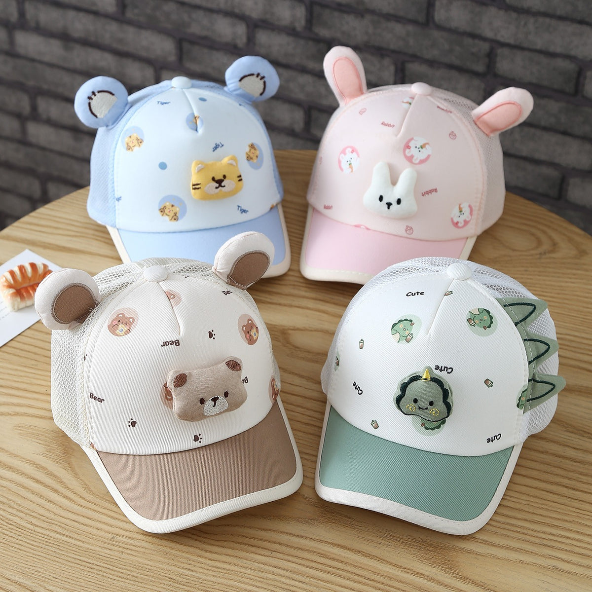 Children's Trendy Printed Lettering Cartoon Animal Semi-netted Brimmed Hat...