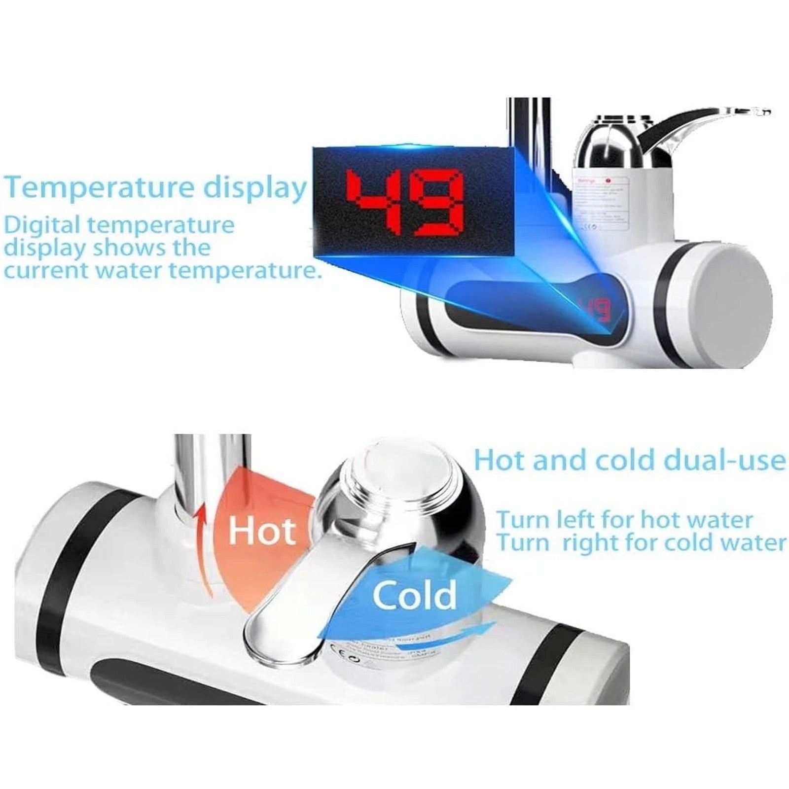 360° LED Electric Heater Faucet Tap Instant Hot Water Bathroom Kitchen Fast Heat