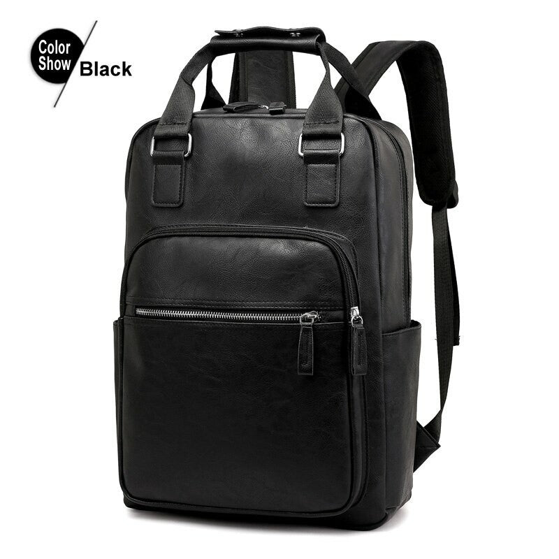 Men's PU Leather Laptop Backpack Men High Quality Large School Travel Bag UK