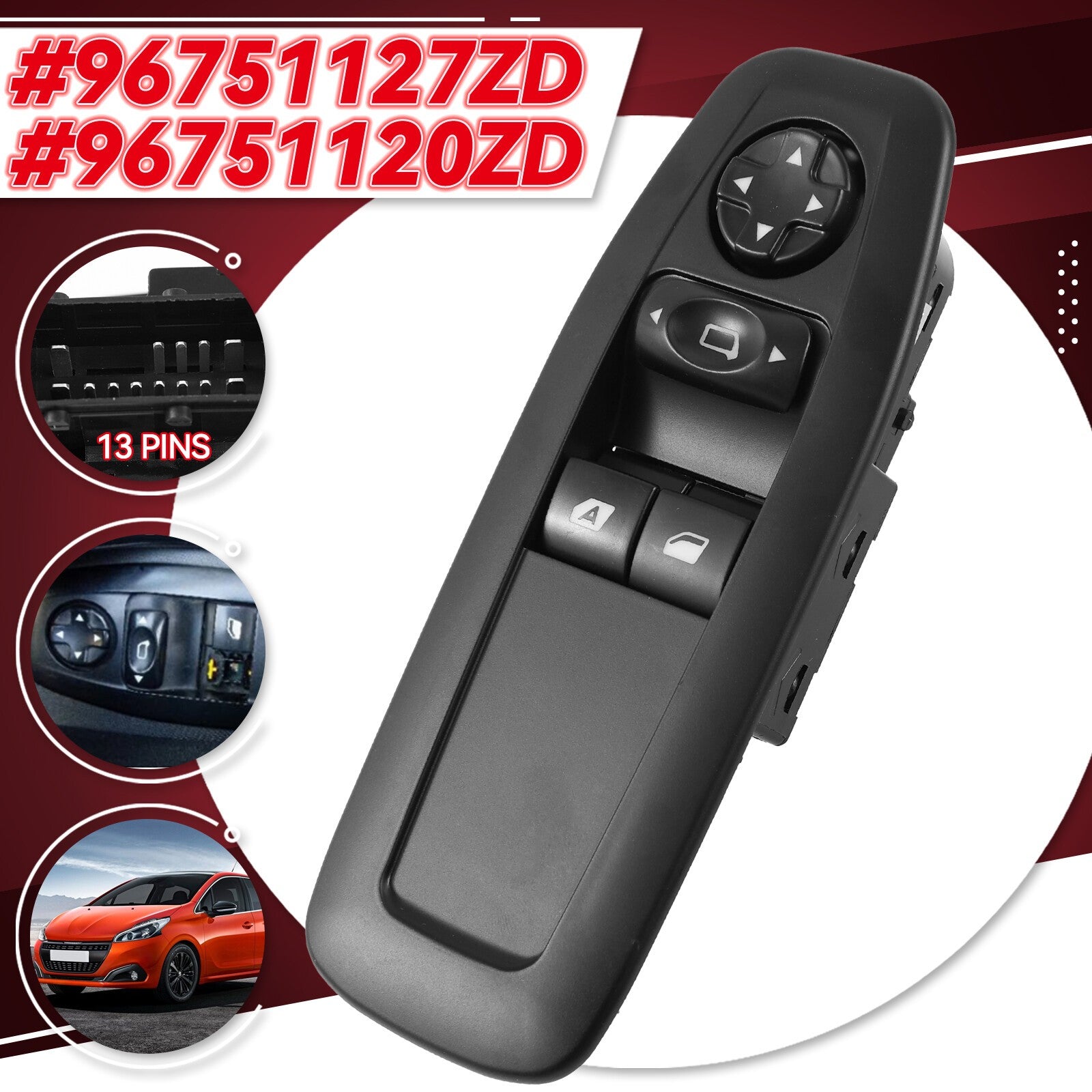 Power Window Switch 96751127ZD 96751120ZD Replaces for Peugeot 208