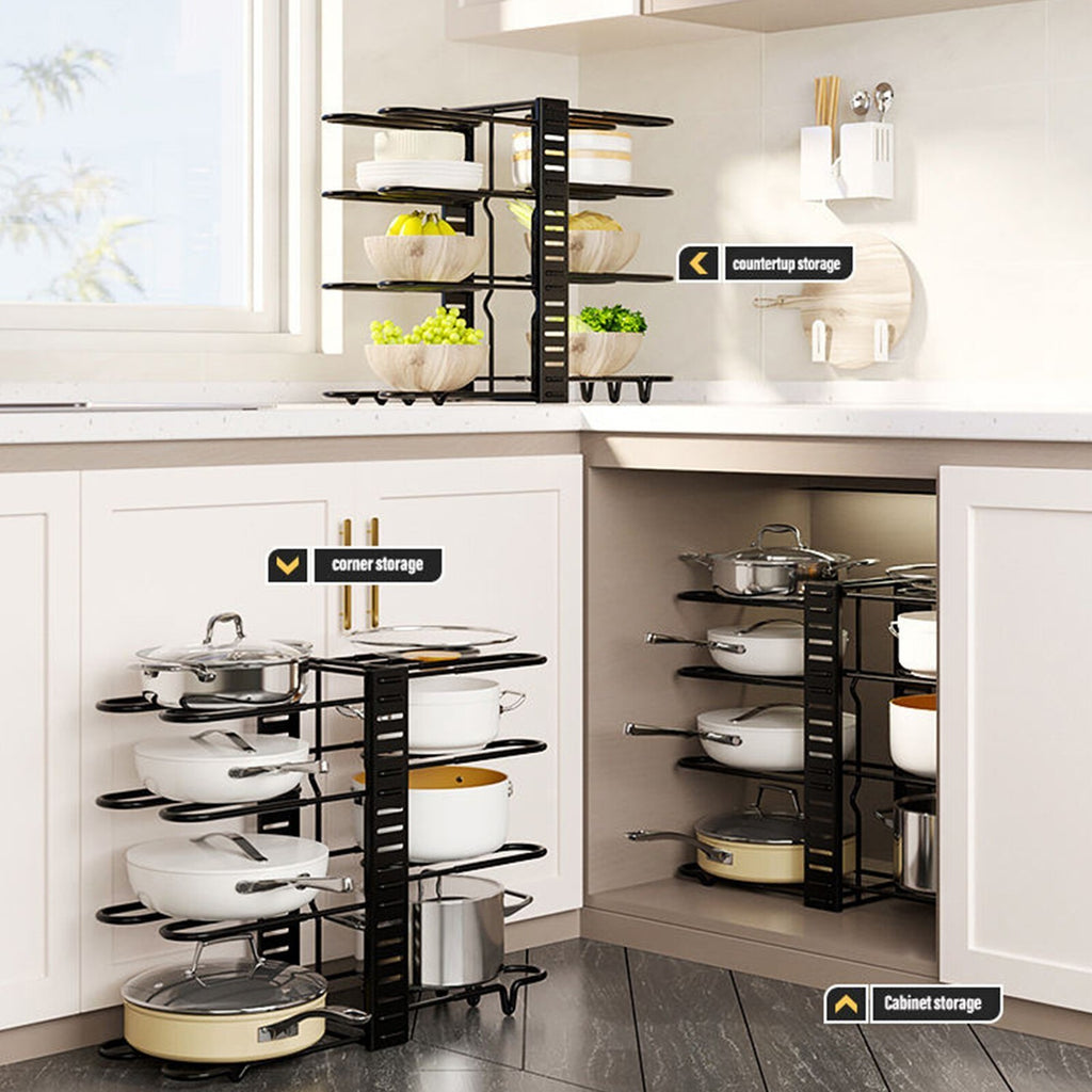 8 Tiers Non-slip Pot Rack Organizer Lid Pan Storage Holder Shelf Space Saving UK
