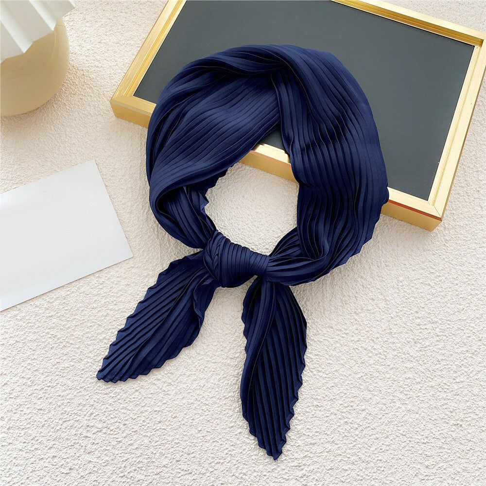 Wrinkled Small Scarf Women's Thin Scarves Pleated Neck Cover Scarves Solid Color