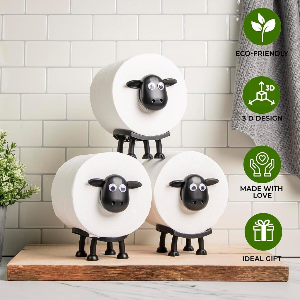 3Pcs Funny Sheep Toilet Paper Holder – Quirky Bathroom Decor & Loo Roll Storage