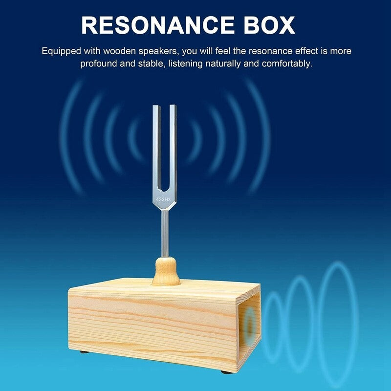 432Hz Tuning Fork Kit With Wooden Resonance Box & Mallet for Yoga Healing