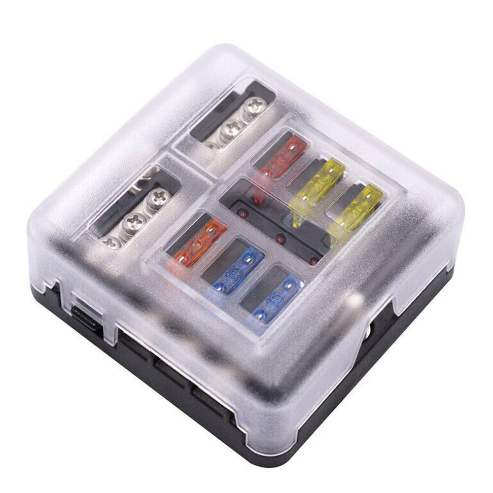Car 6 Way Blade Fuse Box Block FuseBox Holder Auto Marine Bus Bar Kit 12V 32V