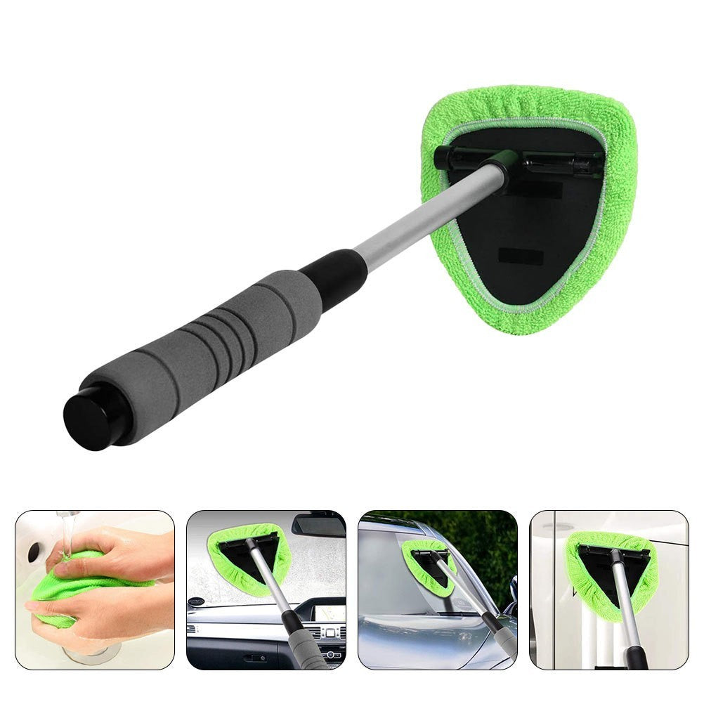 1Pc Windshield Cleaner Car Window Cleaning Tool Retractable Handle Brush (Green)