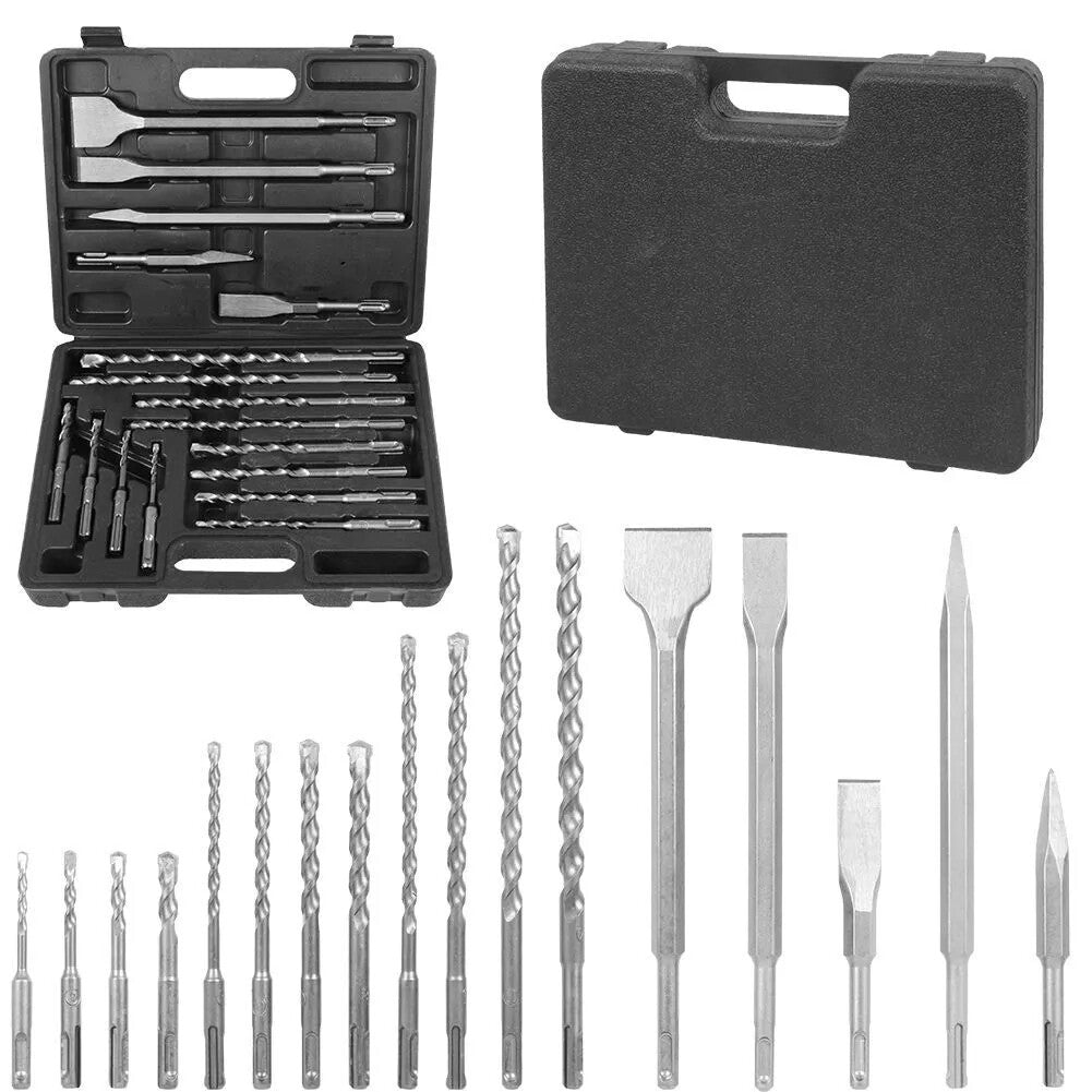 SDS Plus Rotary Hammer Drill & Chisel Bit Set Masonry Concrete Tile Brick 17PCS