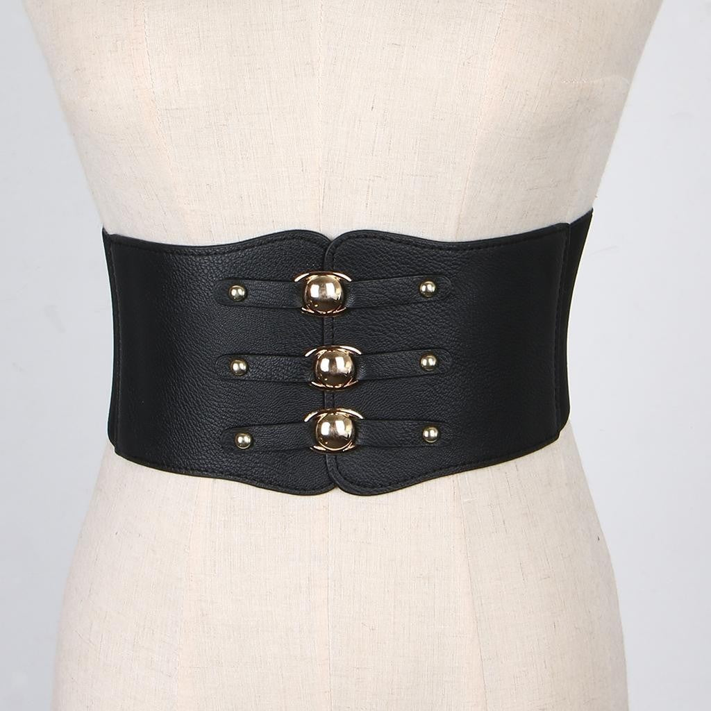 Women's Retro Steampunk Leather Waist Belt Waspie Wide Elastic Corset