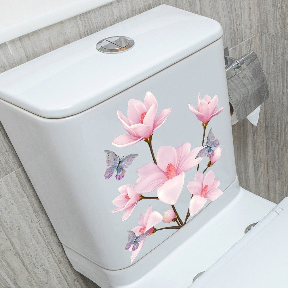 Waterproof Magnolia Butterfly Wall Sticker for Bathroom Decor Self Sticky