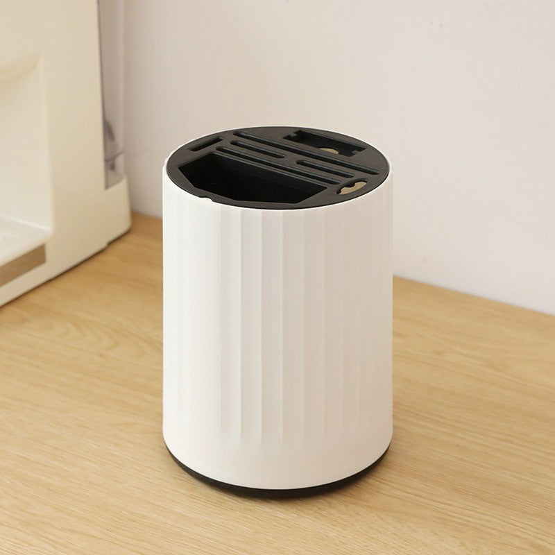 360° Rotating Knife Holder Block Kitchen Storage Rack With Drain Tray