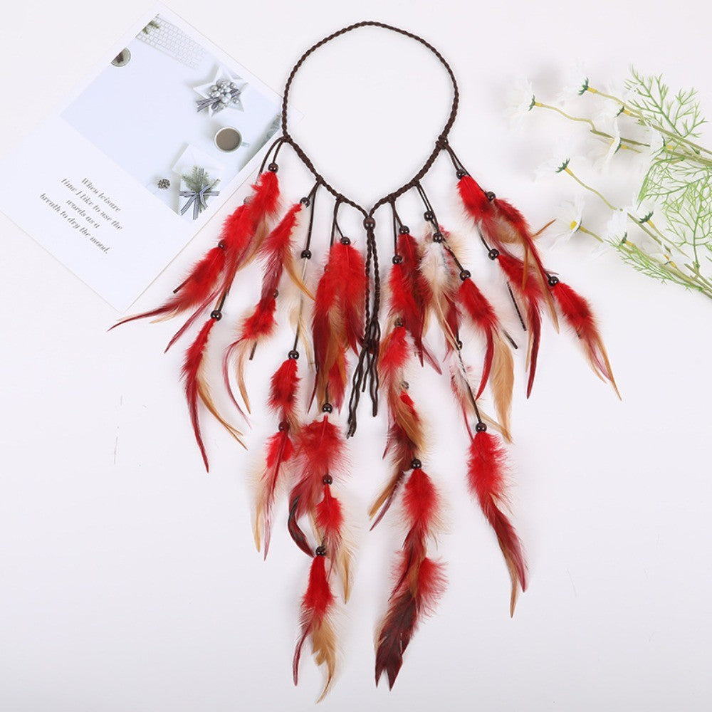 Boho Feather Headband Rainbow Indian Headbands Hippie Feather Headdress