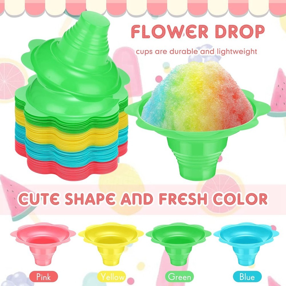 200 Pieces 4 Oz  Shaved Ice Cups Flower Shaped Snow Cone Cups Leak Proof