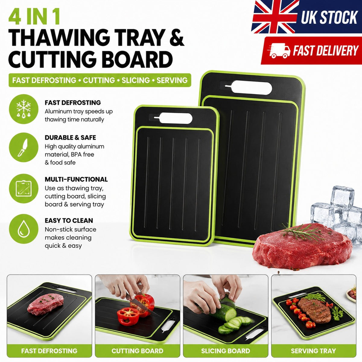 4 In 1 Defrosting Tray Aluminum Thawing Board Cutting Board Kitchen Tool