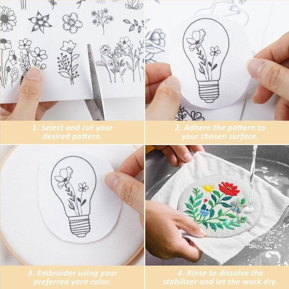 Stick and Stitch Embroidery Stabilizer, 4 Sheets Water Soluble Dissolvable Paper