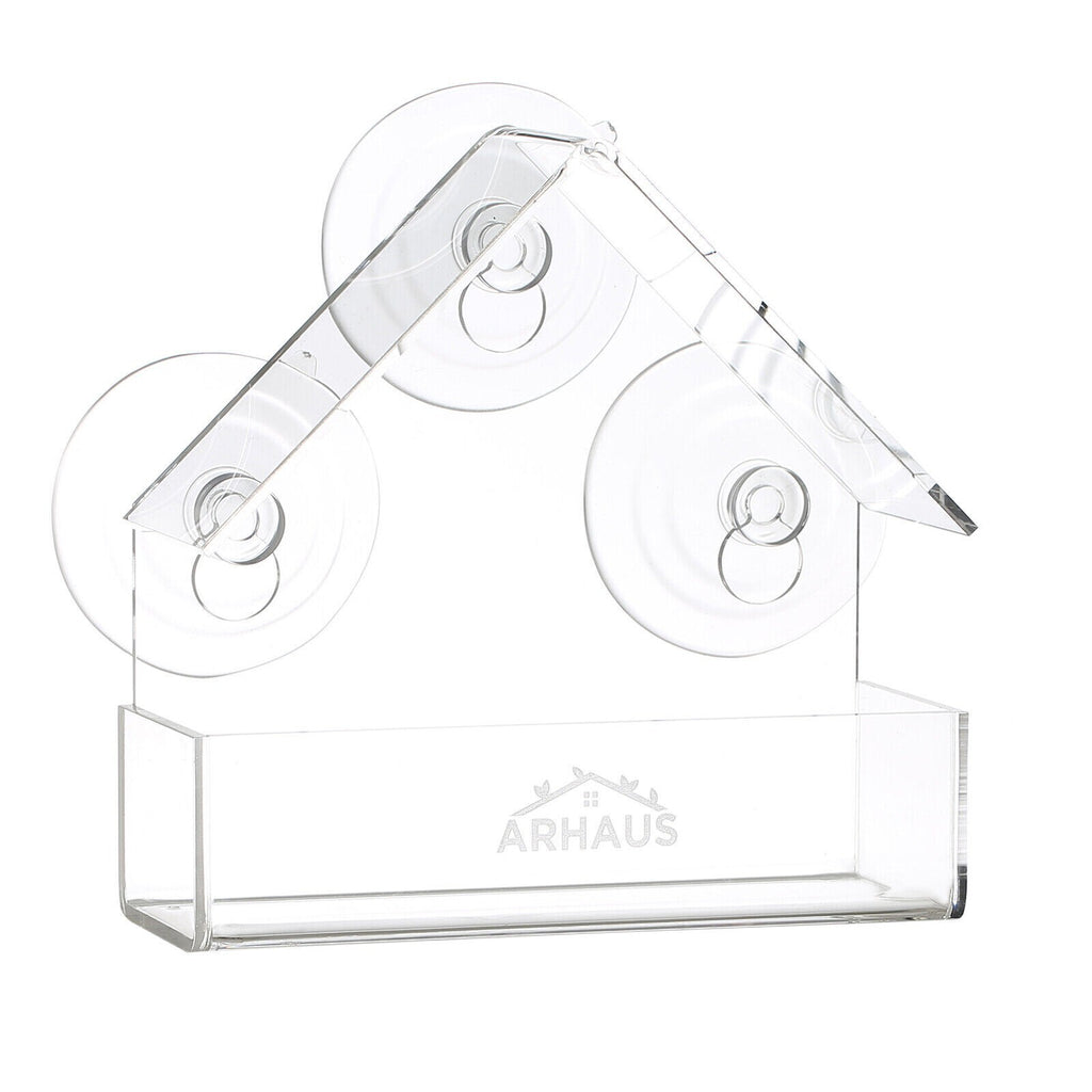 2 Glass Window Bird Feeder Stations Seed Mealworm Suction Cups Clear Perspex