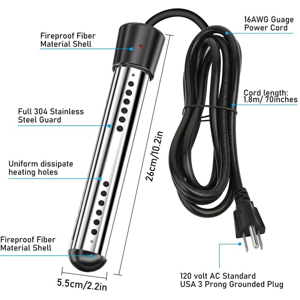 Electric Immersion Water Heater 3000W Portable Suspension Bath Hot Fast Boiler