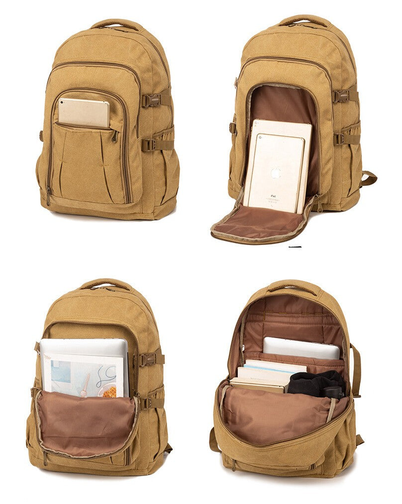 Large Canvas Backpack 45/55L Hiking Rucksack Durable Men's Daypack Travel