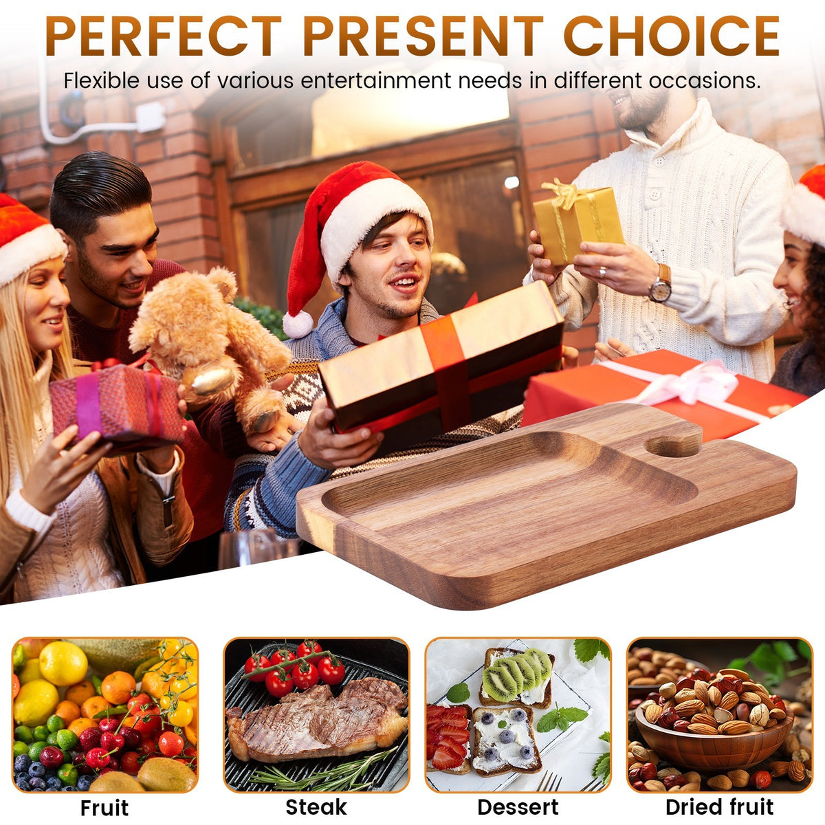 2Pcs Wine Appetizer Plates Wood Appetizer Plates With Wine Glass Holder