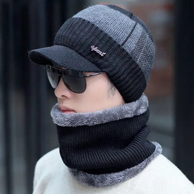 Men's Women's Winter Beanie Hat and Scarf Set Warm Fleece Knitted Cap Unisex UK