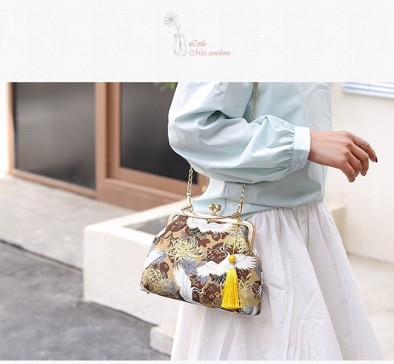 Retro Shoulder Chain Messenger Clutch Embroidered Jacquard Women's Evening Bags