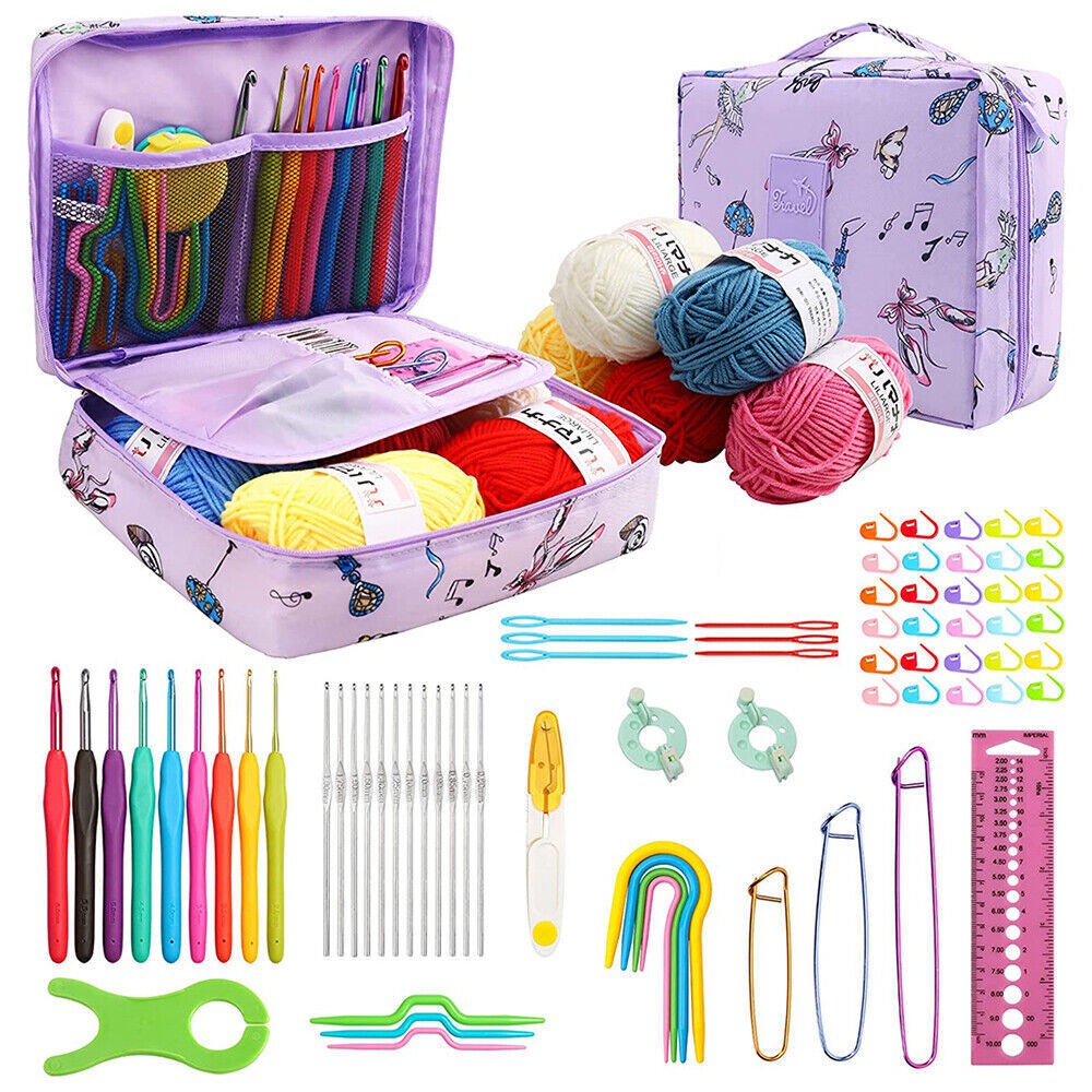 109PCS Crochet Hook Set 5 Rolls Yarn Knitting Needles Kit for Starters beginners