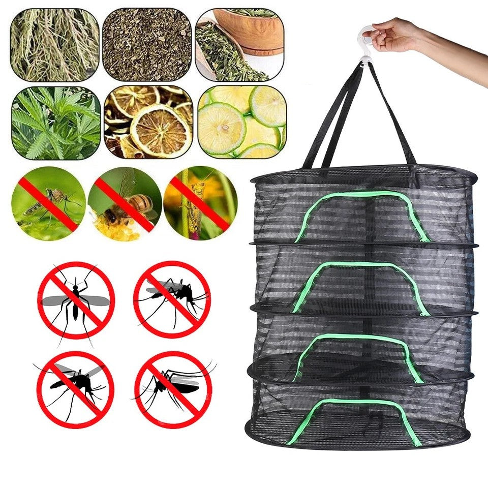 4 Layers Drying Rack Herb Hanging Net Dryer Folding Bag Mesh Hydroponic Plant UK