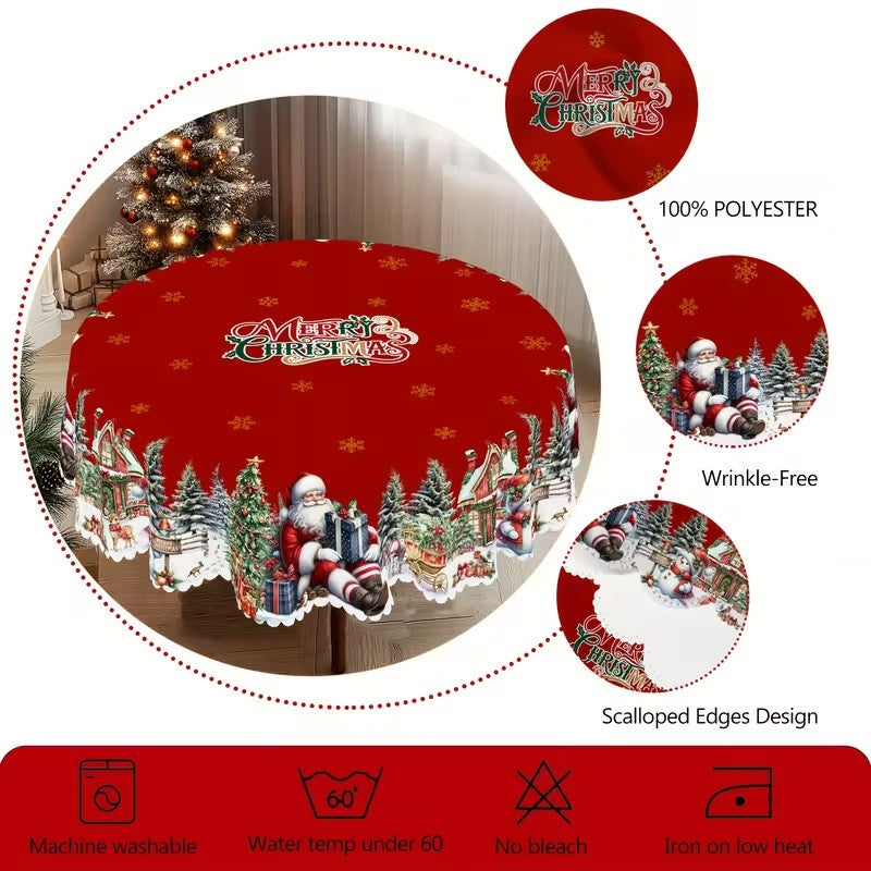 Christmas Large Vintage Festive Santa & Tree Tablecloth 152cm/60inch (33)