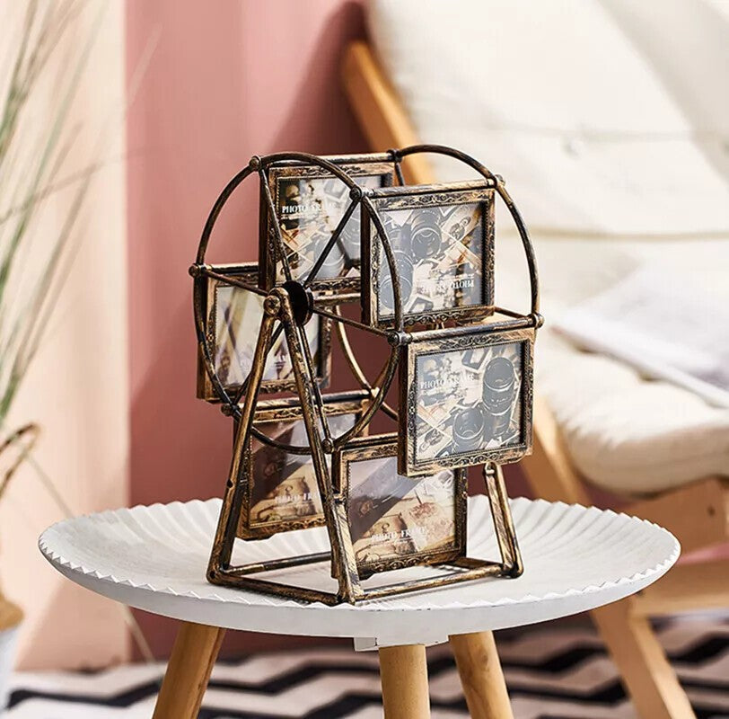 Rotating Ferris Wheel Photo Frame 12-Slot Vintage Wedding Carousel Picture Frame