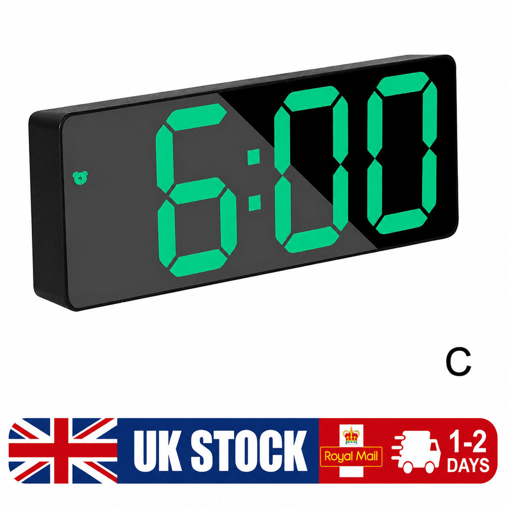 LED Digital Alarm Clock Bedside Snooze Time Temperature Night Mode Large Display