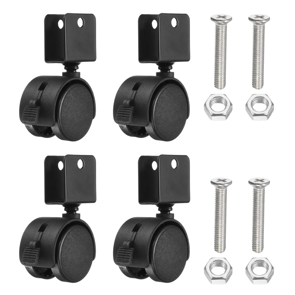 4Pcs 1.5" Nylon Swivel Caster Wheels with Brake 0.63" U Bracket Caster Black