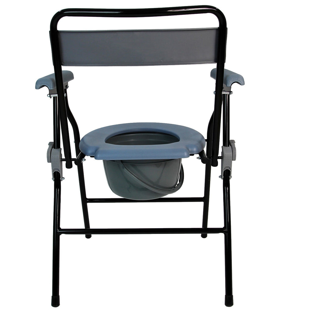 Folding Steel Commode Chair Portable Toilet with Safety Lock and 4 Litre Pail