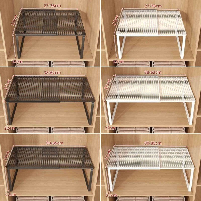 Metal Closet Shelf Adjustable Stackable Shelves DIY Wardrobe Organizer Cabinet