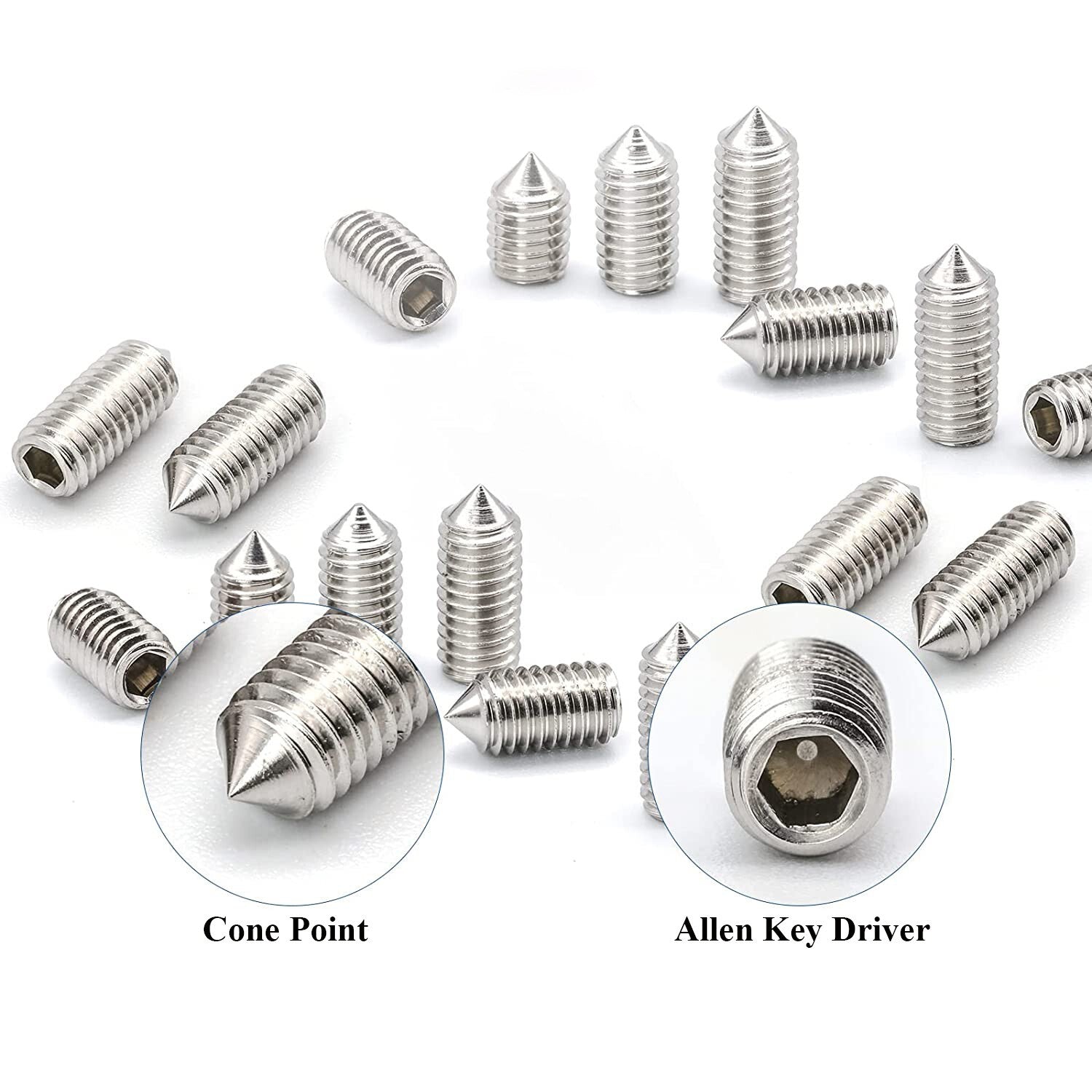 2set  A2 Cone Point Grub Screws M3 M4 M5 M6 M8 Hex Socket Set Screw Box Set