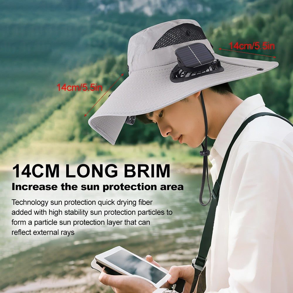 Dual Solar Fan Hat Breathable 3 Speeds Wide Brim Sun Cap UV Protection Visor Cap