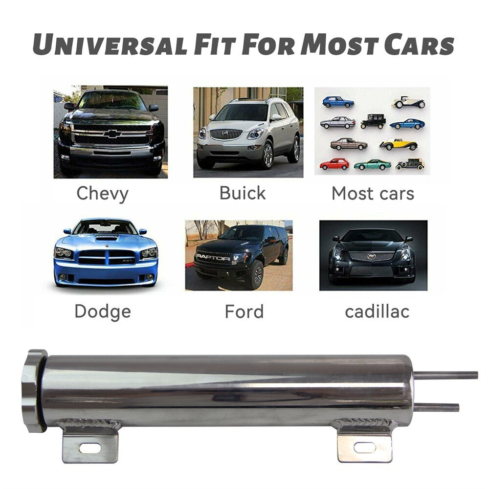 2"x10" Polished Aluminum Radiator Universal Overflow Tank For Mopar Ford Chevy