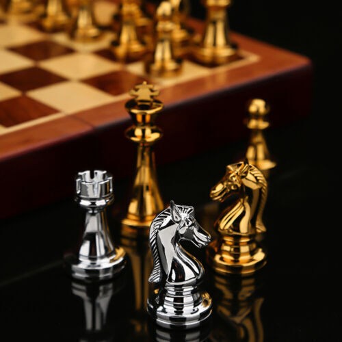 Retro Medieval Luxury Wooden Chess Set with Board & Family Game Pieces