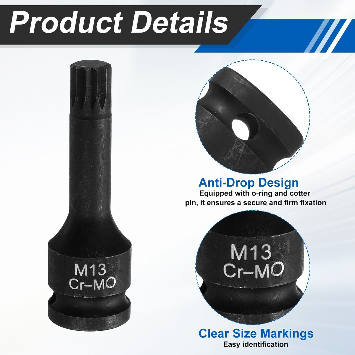 5pcs 1/2" Drive M13 Triple Square Impact Spline Bit Socket 13mm CR-MO Steel